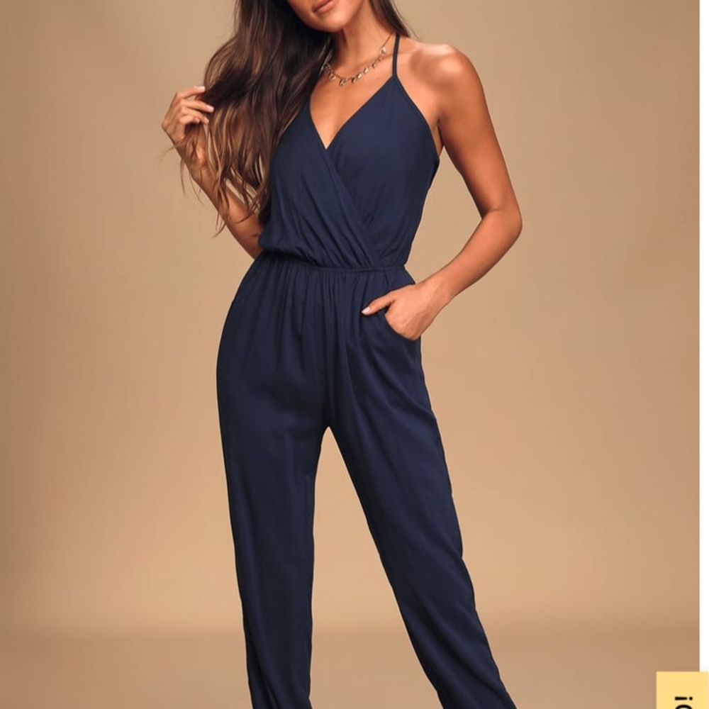 Lulu’s Learning to Fly Navy Halter Jumpsuit XS